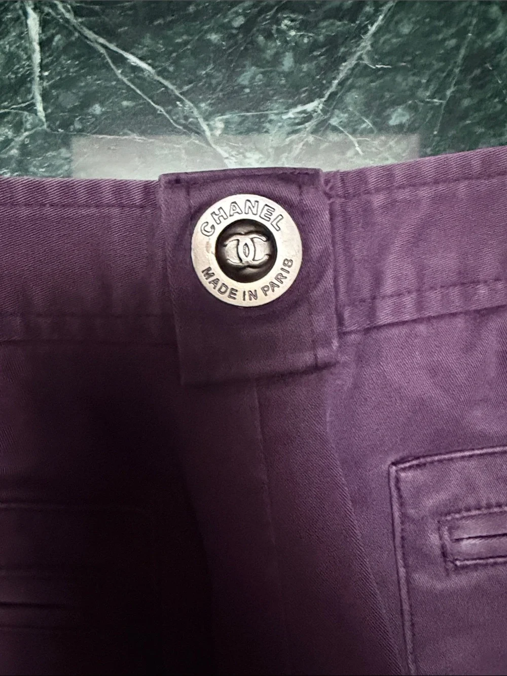 CHANEL Deep Purple Wide-Leg Utility Jeans